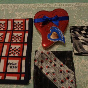 RETRO SCARFS GIRL Lillian Vernon Plus 2 Mens Sm Scarfs Plus Dove Tin Lot.